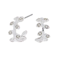 Silver 10MM Crystal Leaf Hoop Earrings