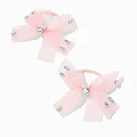 Blush Pink Crystal Embellished Sheer Bow Hair Ties - 2 Pack