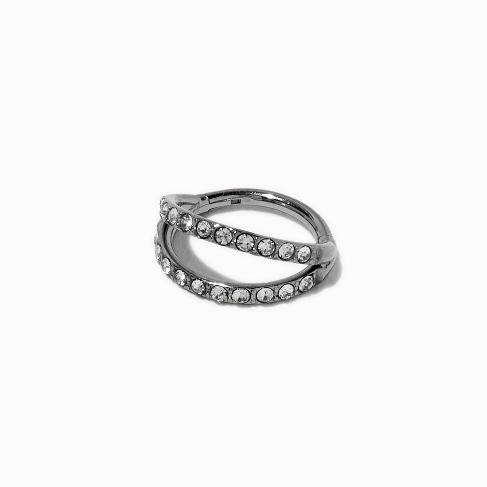 18G Silver-tone Titanium Crystal Double Row Nose Ring