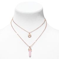 Pink Mystical Gem & Sunburst Gold Multi Strand Necklace