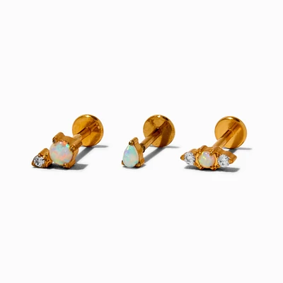 Gold-tone Titanium Opal 18G Stud Flat Back Cartilage Earrings - 3 Pack