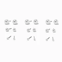 White Pearl Graduated Stud Earrings - 9 Pack