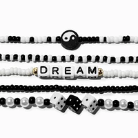 Black & White Dream Beaded Stretch Bracelets - 5 Pack