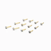 Gold Sterling Silver 22G Assorted Crystal Nose Studs - 12 Pack