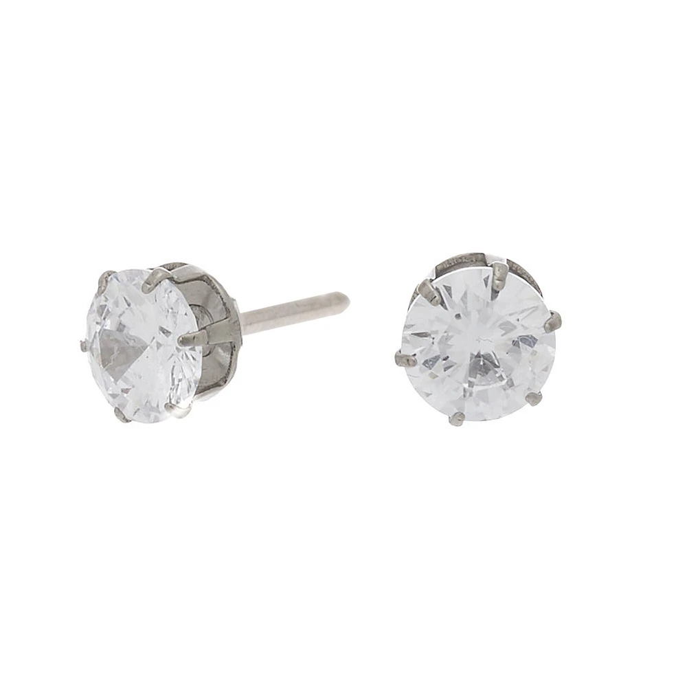 C LUXE by Claire's Silver-tone Titanium Cubic Zirconia 6mm Round Stud Earrings