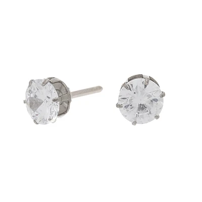 C LUXE by Claire's Silver Titanium Cubic Zirconia 6MM Round Stud Earrings