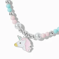 Silver-tone Unicorn Blue Beaded Adjustable Bracelet