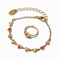 Claire's Club Gold-tone Connected Heart Jewelry Set - 3 Pack