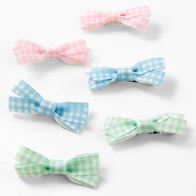 Claire's Club Pastel Gingham Hair Bow Clips - 6 Pack