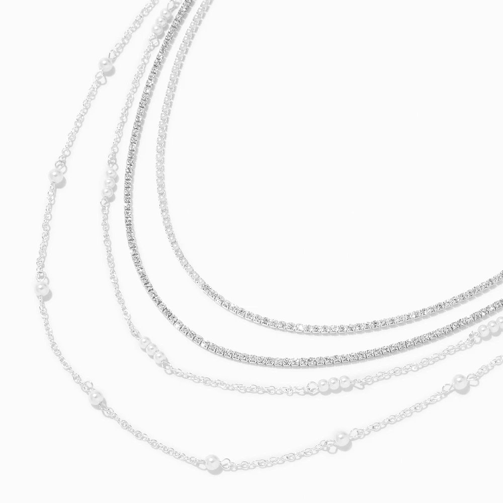 Silver Pearl Multi Strand Chain Necklace