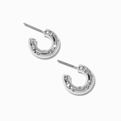 Silver-tone Crystal Studded Hoop Earrings