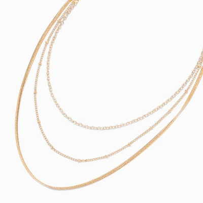 Gold Multi-Strand Mixed Chain Necklace