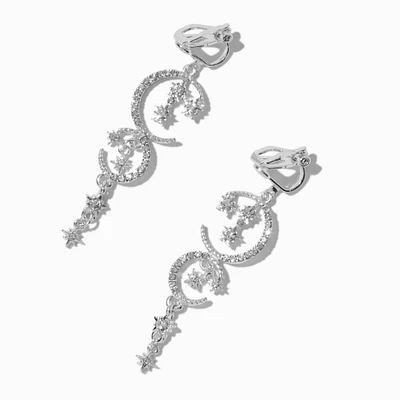 Silver-tone Celestial Sparkle Clip-On Drop Earrings