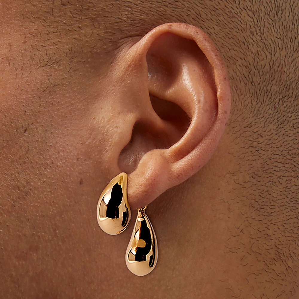 Gold-tone Bean & Ball Front & Back Stud Earrings