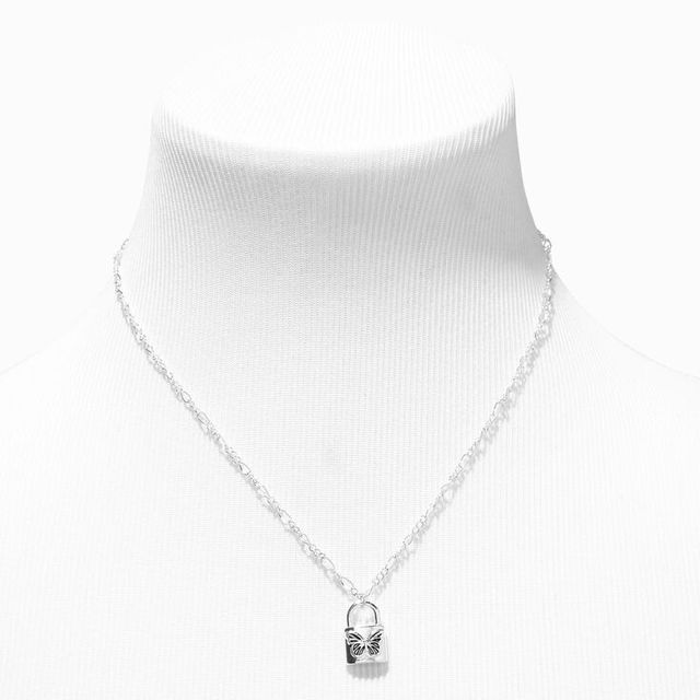 Worthington Silver Tone Padlock Charm 17 Inch Link Collar Necklace