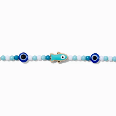 Blue Beaded Fish Choker Necklace