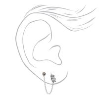 Sterling Silver Embellished Leaf Connector Chain Stud Earrings