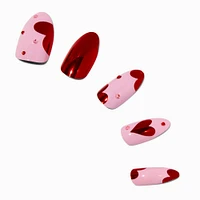 Metallic Red Heart Valentine's Day Almond Press On Faux Nail Set - 24 Pack