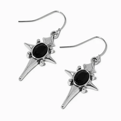 Black Embellished Cross 1" Drop Earrings