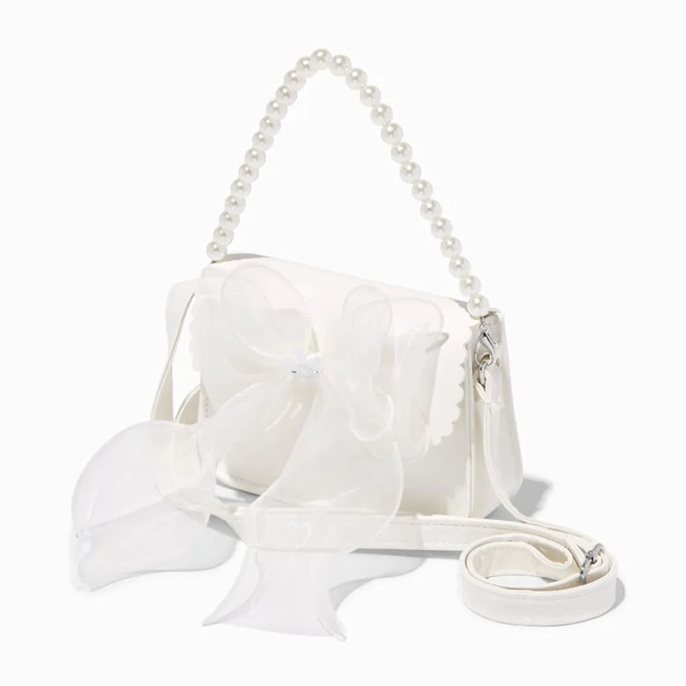 Claire's Club Special Occasion White Chiffon Bow Crossbody Bag