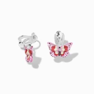 Pink Butterfly 0.5" Clip-On Drop Earrings
