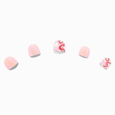 Claire's Club Pink Squiggle Square Press On Vegan Faux Nail Set - 10 Pack