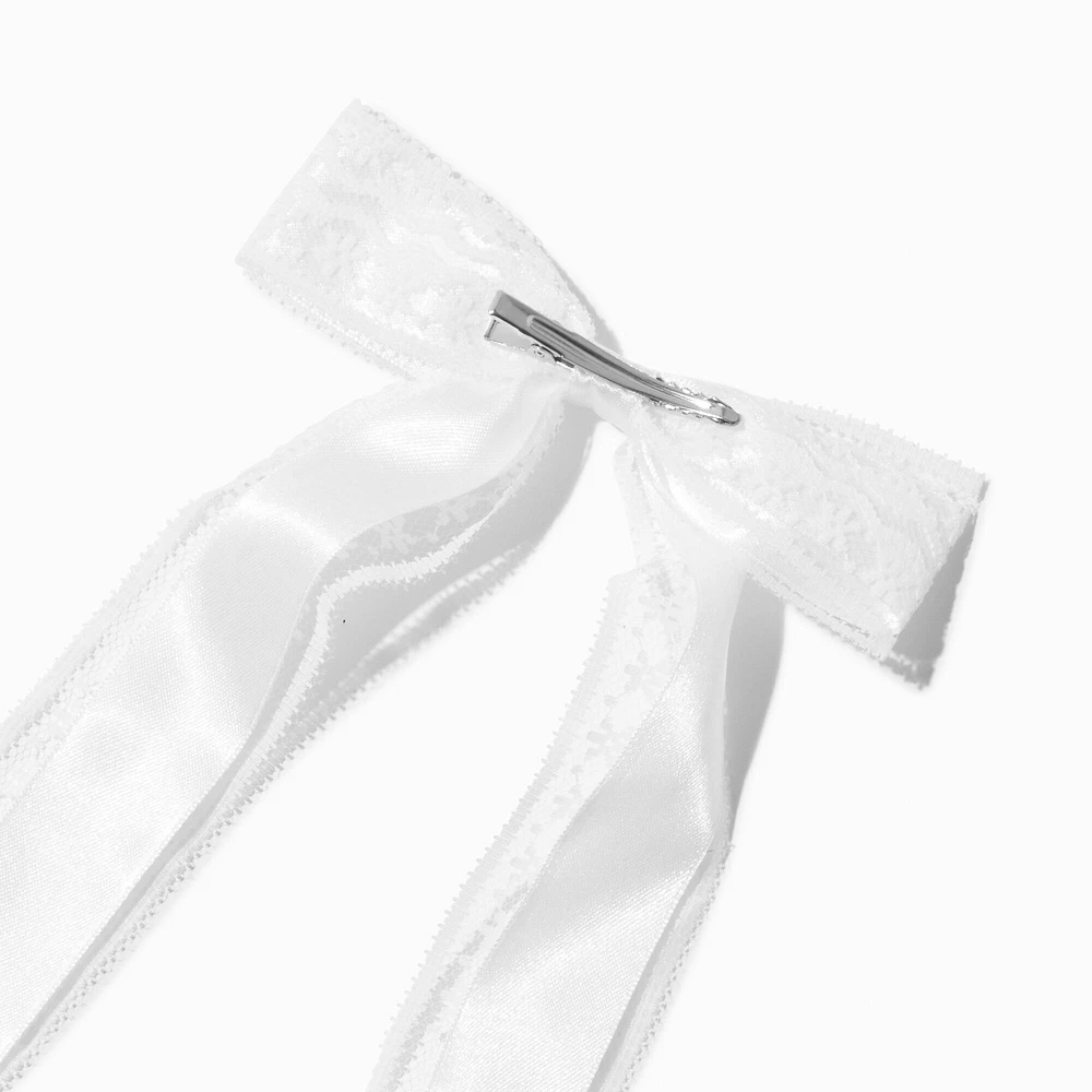 White Lace Satin Hair Bow Clip
