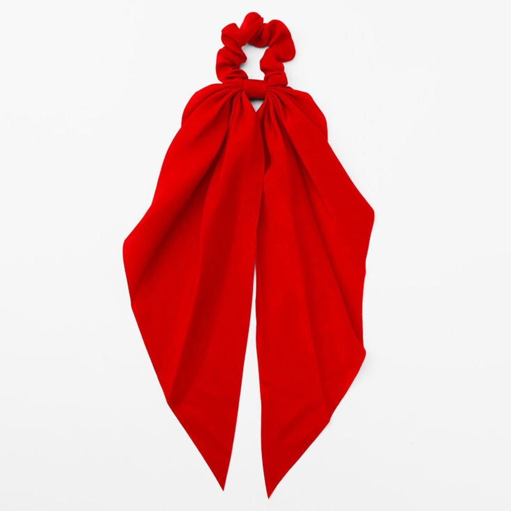 Small Pleated Scarf Hair Scrunchie - Red