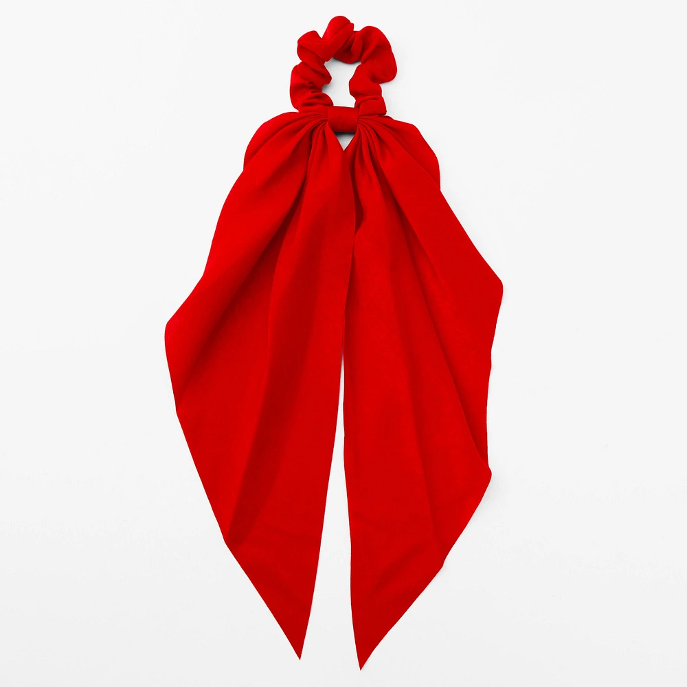 Small Red Pleated Scarf Hair Scrunchie