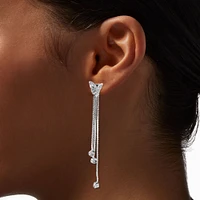 Crystal Butterfly Silver-tone Chain Fringe 3" Drop Earrings