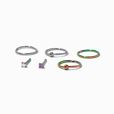 Multicolor Anodized Titanium 20G Mixed Nose Rings - 6 Pack