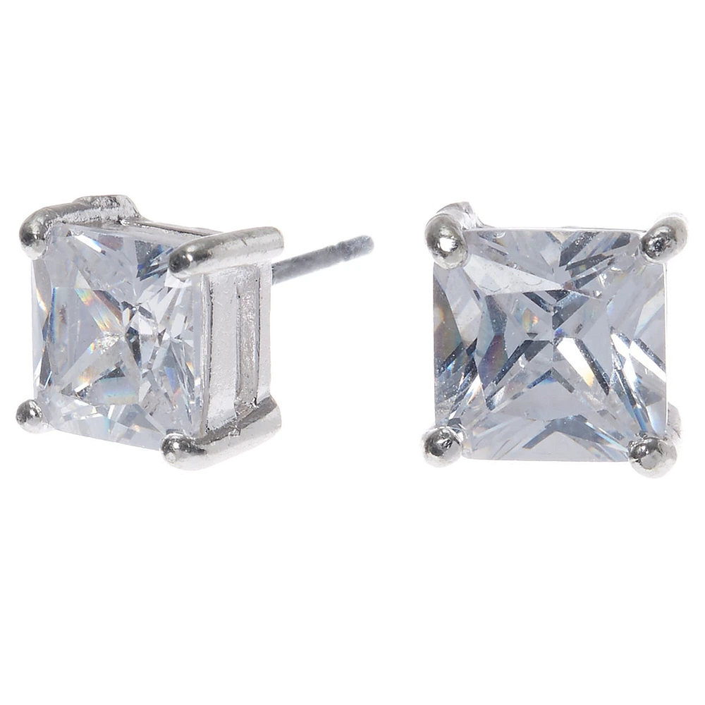 Silver Cubic Zirconia 7MM Square Stud Earrings
