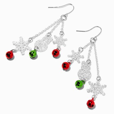 Glitter Snowflake Jingle Bell 3" Drop Earrings