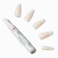 Glazed French Tip Squareletto Vegan Faux Nail Set - 24 Pack