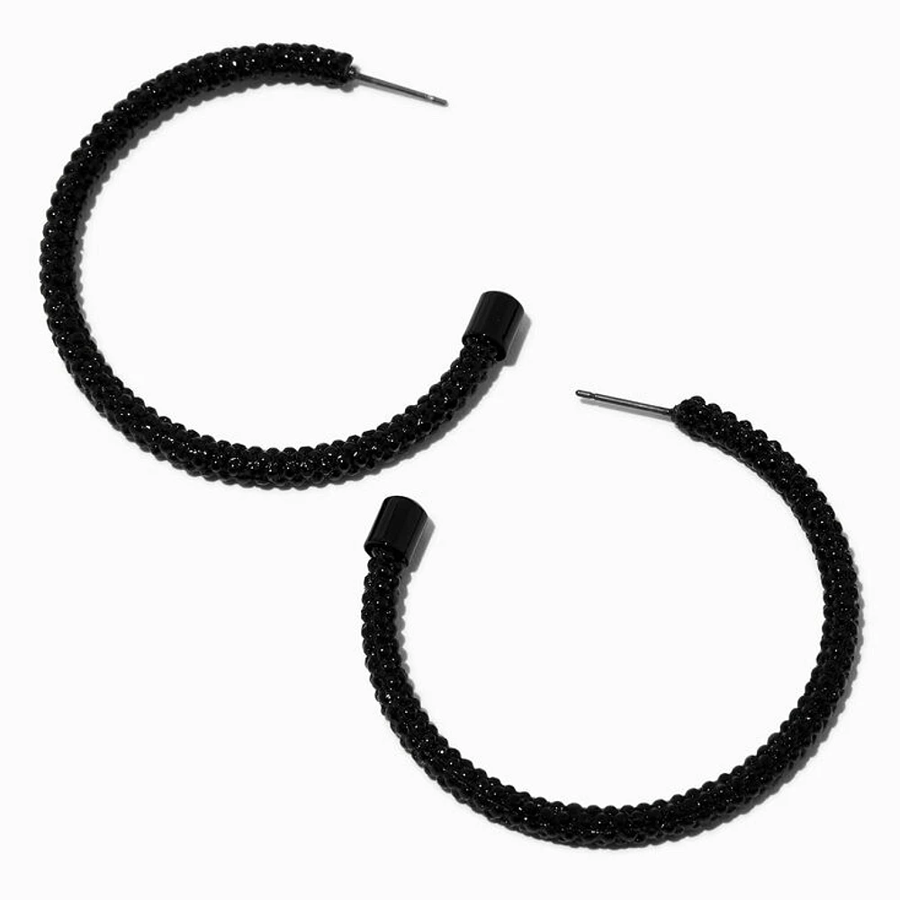 Jet Black Pavé Crystal 50MM Hoop Earrings