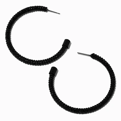 Jet Black Pavé Crystal 50MM Hoop Earrings