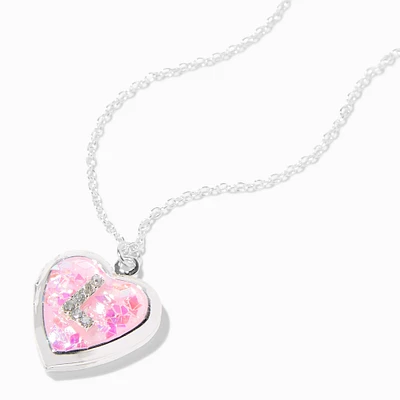 Pink Embellished Initial Glitter Heart Locket Necklace