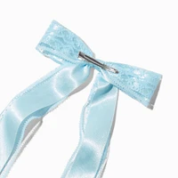 Light Blue Lace Satin Hair Bow Clip