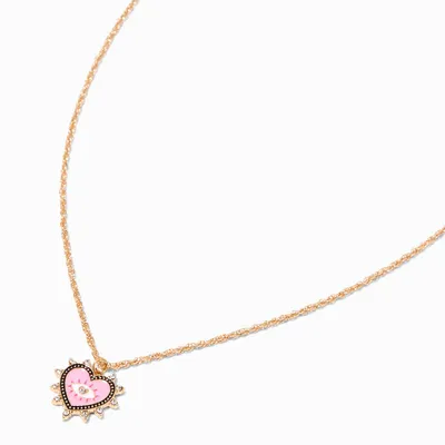 Pink Evil Eye Heart Pendant Gold Necklace