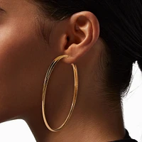 Gold-tone 80MM Rigid Patterned Hoop Earrings