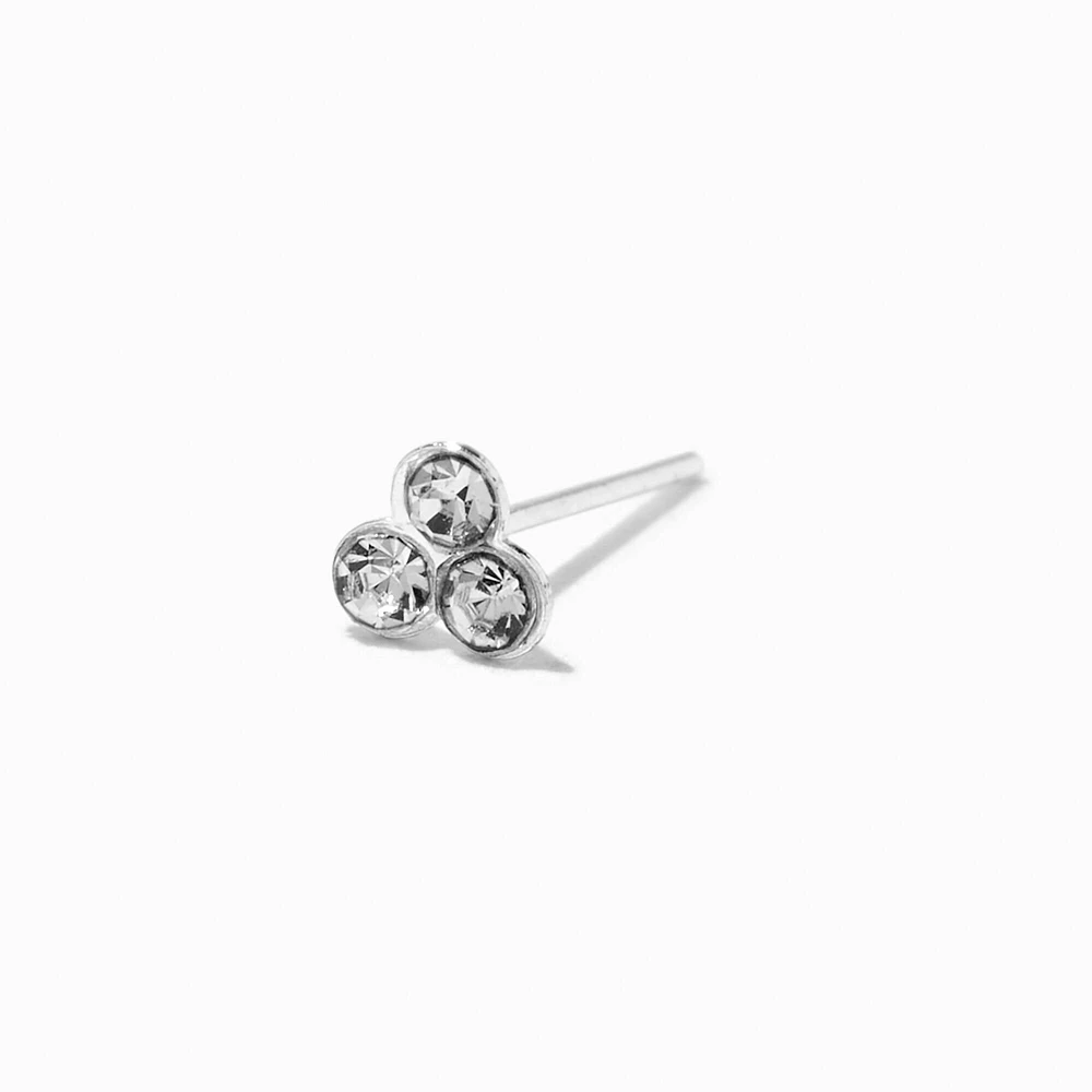 Silver 22G Tri-Ball Crystal Nose Stud