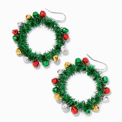 Christmas Silver 1'' Tinsel Wreath Hoop Earrings
