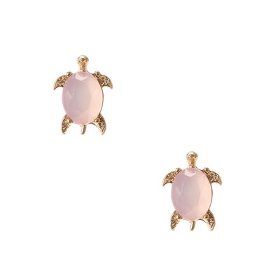 Pink Stone Turtle Stud Earrings