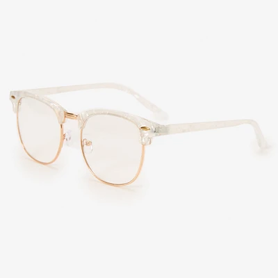 Rose Gold Browline Clear Lens Frames - White