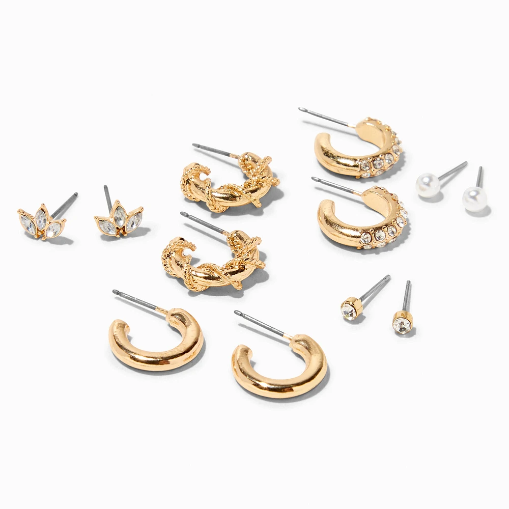 Gold-tone Fancy Textured Earrings Set - 6 Pack