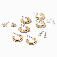 Gold-tone Fancy Textured Earrings Set - 6 Pack