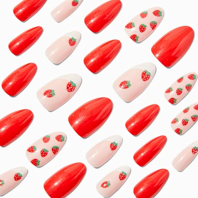 French Strawberry Stiletto Vegan Faux Nail Set - 24 Pack