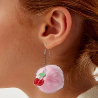 Cherry Pom Pom 2" Drop Earrings