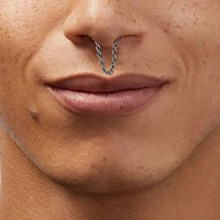 Silver-tone Stainless Steel Crystal Chain Septum Nose Stud