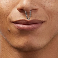 16G Silver-tone Stainless Steel Crystal Chain Septum Nose Stud